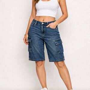 Refuge Denim Cargo Bermuda Shorts Size 3 Medium Wash